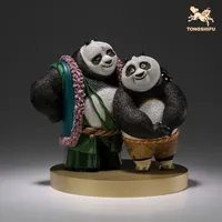 Copper Craft Chinese Cartoon Film Character Kung Fu Panda Figurines Cute Panda Father and Son Sculptures Ornament Desktop Decor