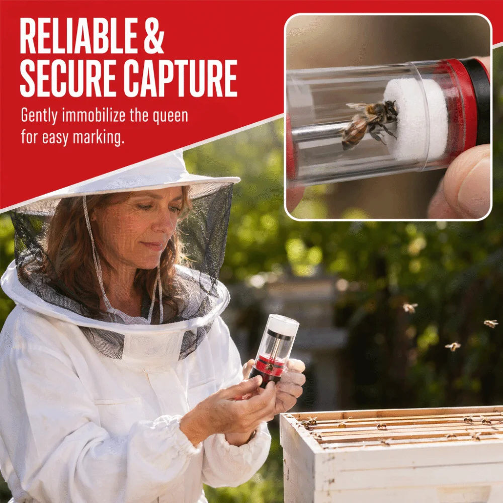 Plastic Queen Bee Catcher Cage High Quality Plunger Design Queen Bee Marking Bottle Red Durable Beekeeping Equipment Tool
