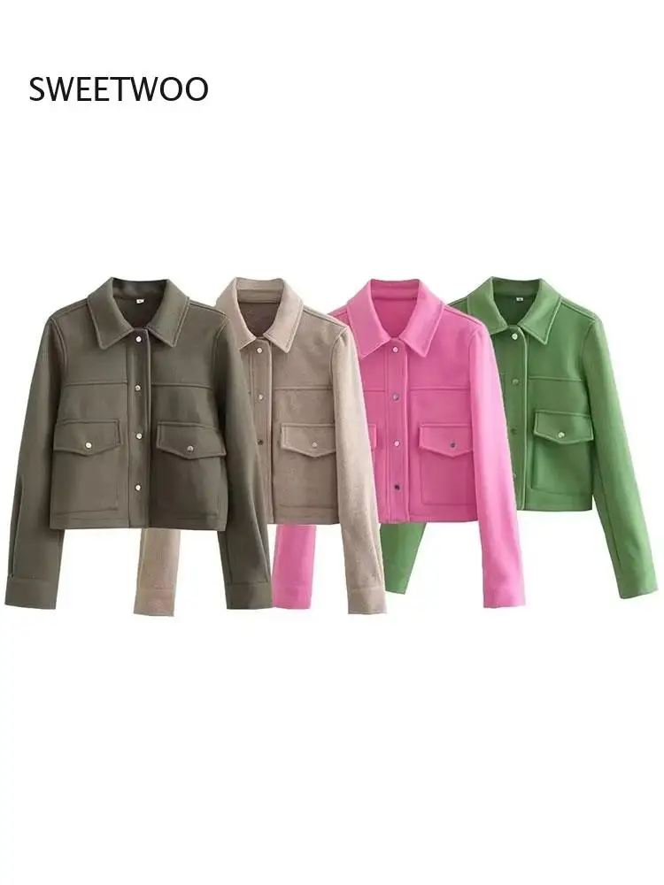 Chaqueta sólida de moda de otoño para mujer, abrigo informal elegante con bolsillos delanteros y botones de manga larga