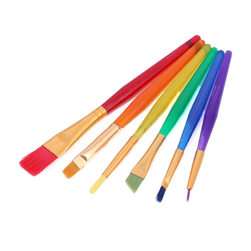 6Pcs Beginners Painting Brush Set for Ages 3 and Up Colorful Assorted Sizes Watercolor Acrylic Drawing Tools Art Supply Set
