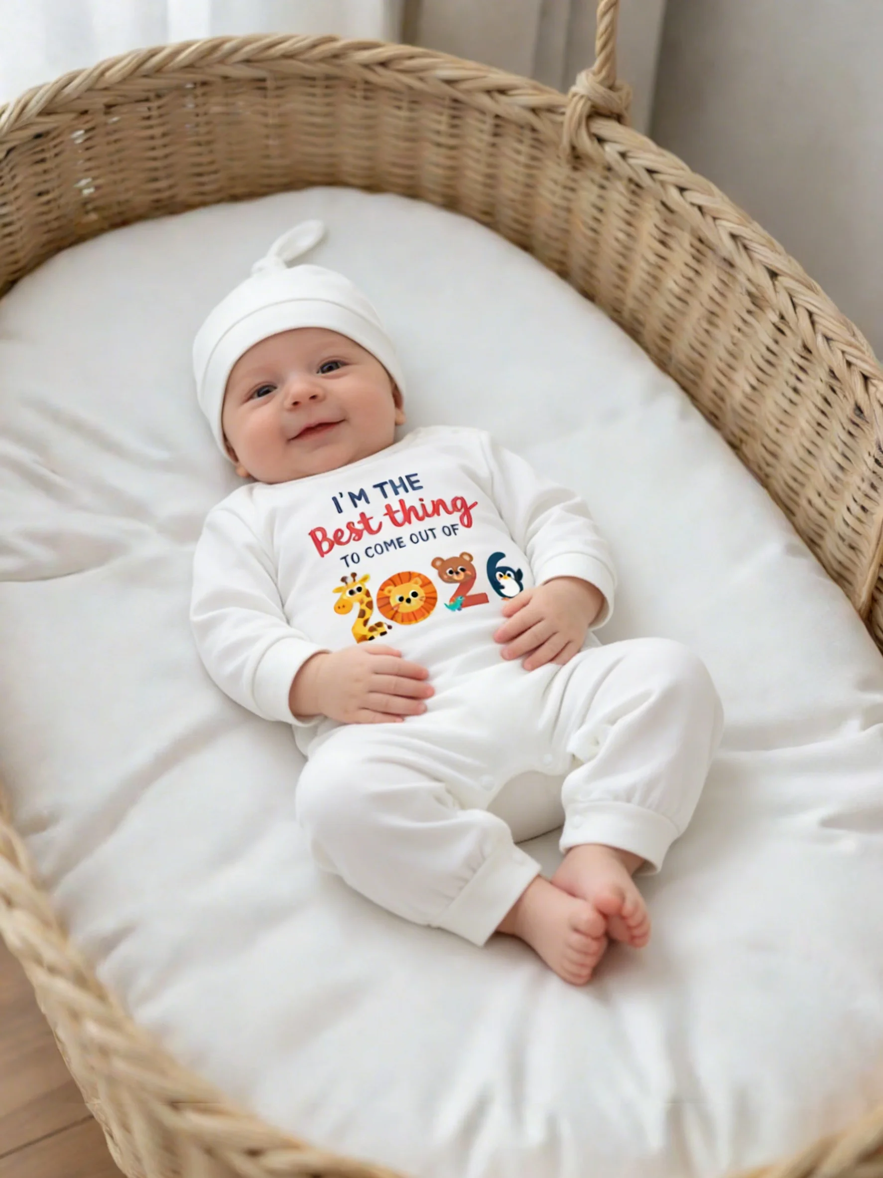 Free Hat Included, I'M The Best Thing To Come Out Of 2026 Baby Clothes Long-Sleeved Bodysuit  Print Pattern Baby Onesie  Spring