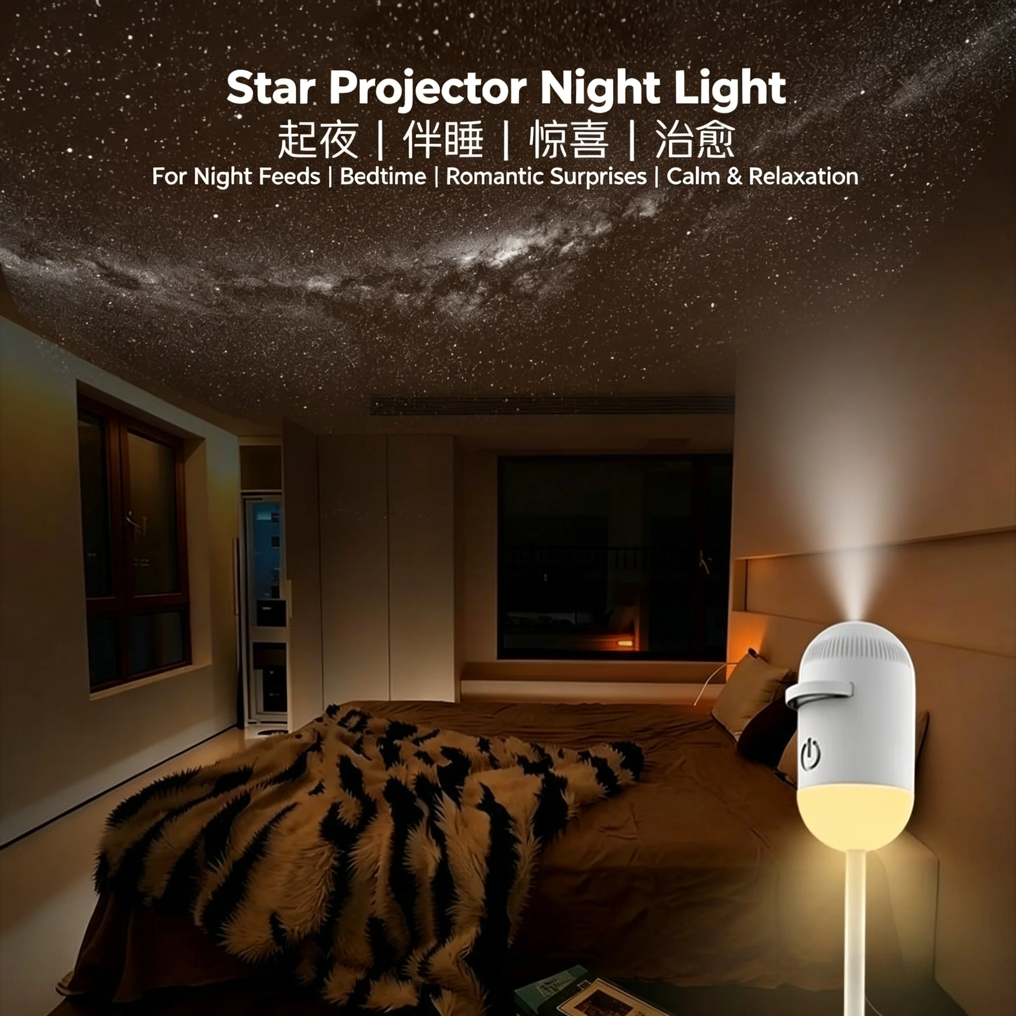

NEW 2-in-1 Mini Galaxy Star Projector Night Light Dual Use HD Romantic Ambient Lamp USB Powered for Car Interior & Bedroom Decor