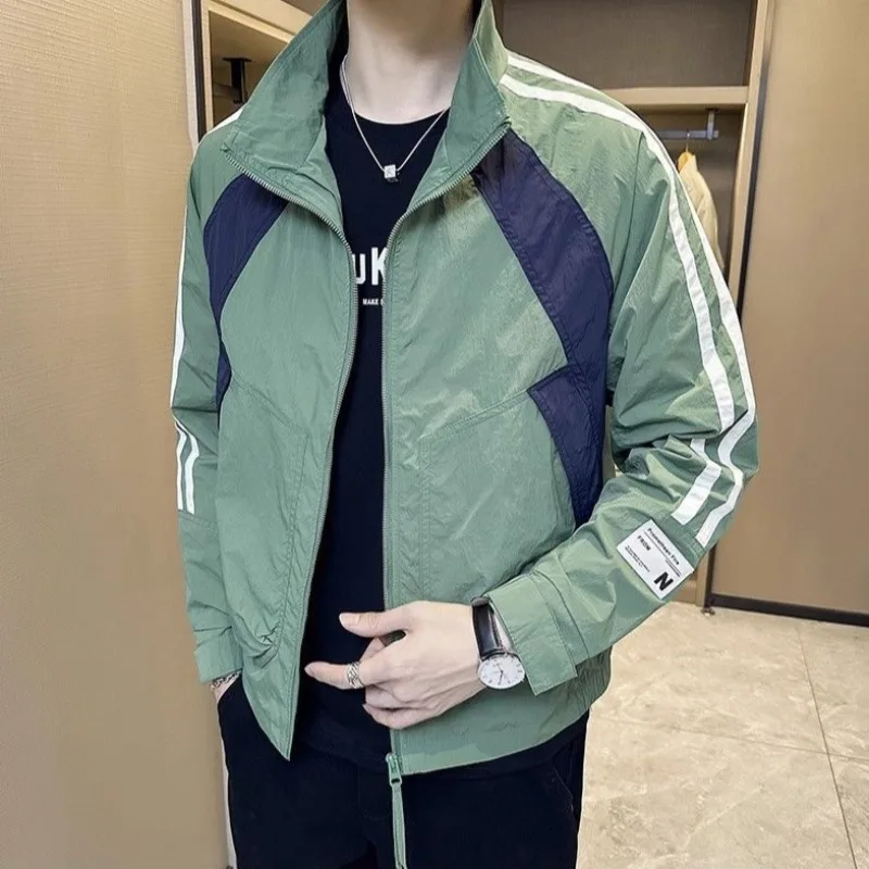 Zip V Contrasting Colors Man Coat Splicing Spring Autumn Jacket for Men Deals Cold Trendy Cheap Offer Casual Y2k New In Clothes