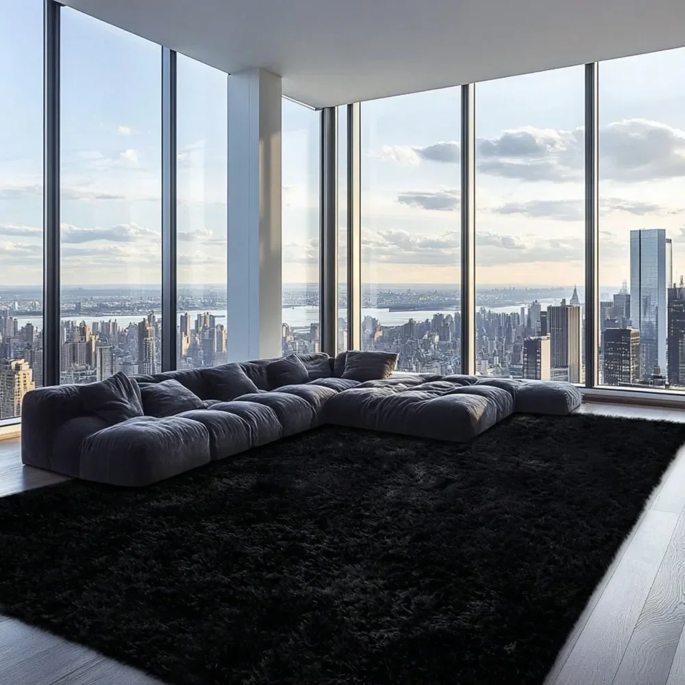 

Black Fluffy Shag Rug For Living Room Bedroom, Soft Plush Silky Carpet, Large Area Rug For Dorm Home Decor, Modern NonSlip Floo