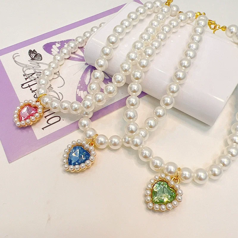 Niedliches Herzanhänger-Halsband mit Kunstperlen für Haustiere, Stilvolles Katzen- und Hundehalsband, Süßer Haustier-Schmuck, Modisches Haustierzubehör – Detail 4