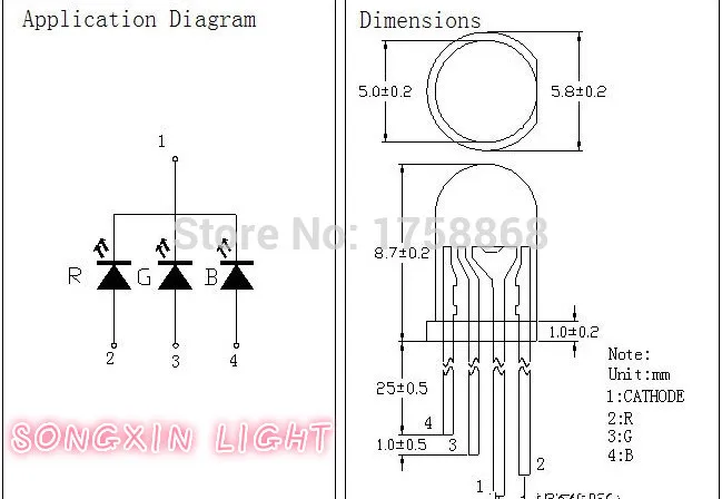 50PCS 5mm full-color LED RGB red/green/blue Common Cathode/Anode Four feet transparent highlight color light 5mm diode colorful