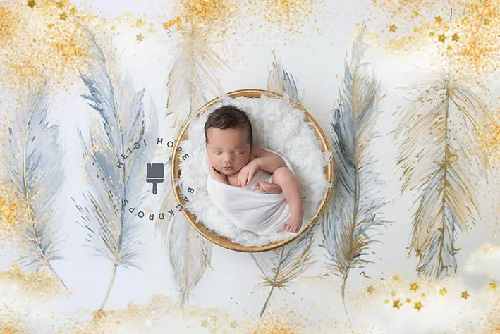 Mocsicka Feather Backdrops Newborn Boy or Girl Bokeh Photographic Background Baby Shower Decorations Photocall Background Props