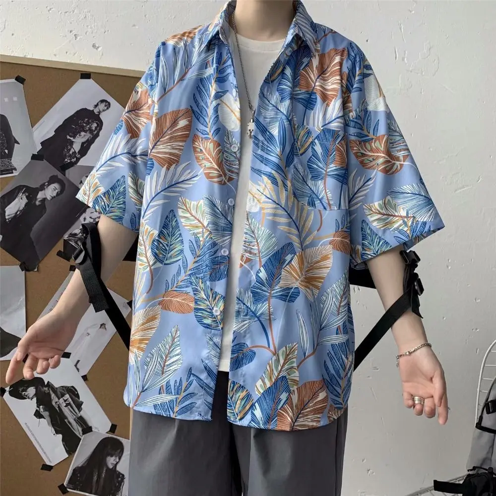 

Retro Hawaiian Style T-Shirt Floral Print Short Sleeve Couple Clothing T-Shirt Oversized V-neck Unisex Floral Blouse Vacation