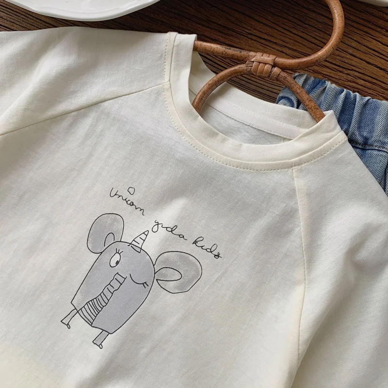 子供の象のプリントTシャツ,半袖,結婚指輪の服,夏,新しい,G0097-WS