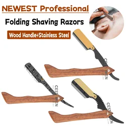 Professional Folding lâmina de barbear para homens, aço inoxidável, barba depilação, navalhas manuais, suporte da faca, barbeiro acessórios, novo