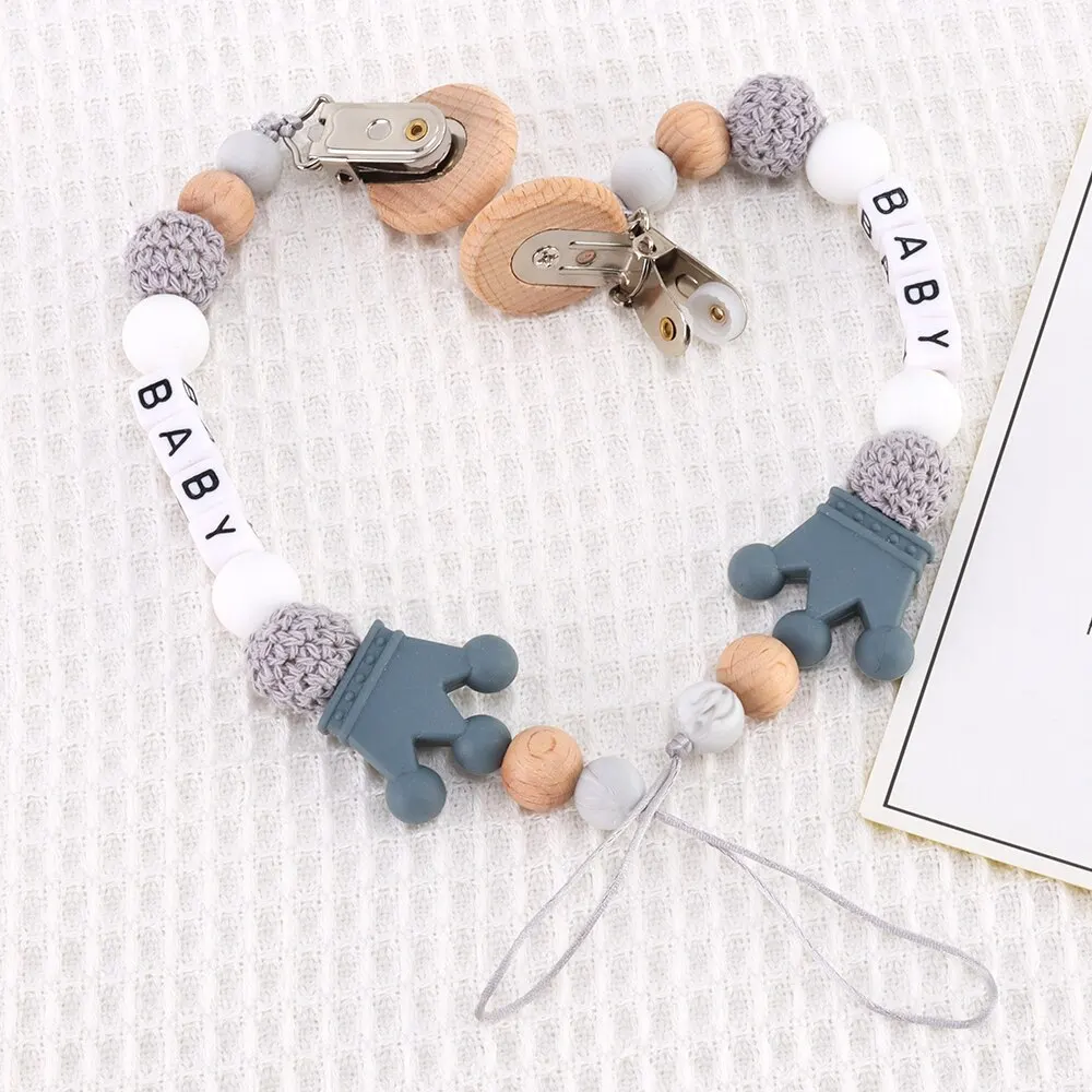 1 Pcs Gray Babies Soothing Beech Silicone Anti Drop Chain Pacifier Chain