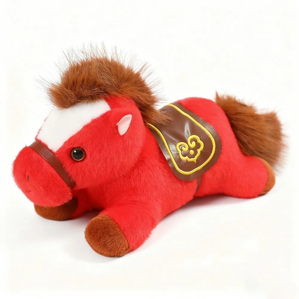 

PP Cotton Soft Stuffed Zodiac Horse Cute Lying Prone Position Pony Vibrant Colors Realistic Pony Lucky Mascot Room Decor