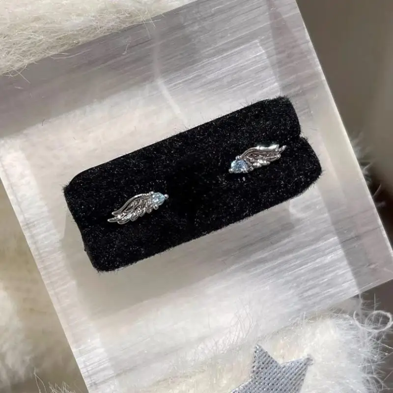 Zircon Angel Wing Cross Earrings for Women Luxury Stud Jewelry Birthday Gift for Daughter or Sister