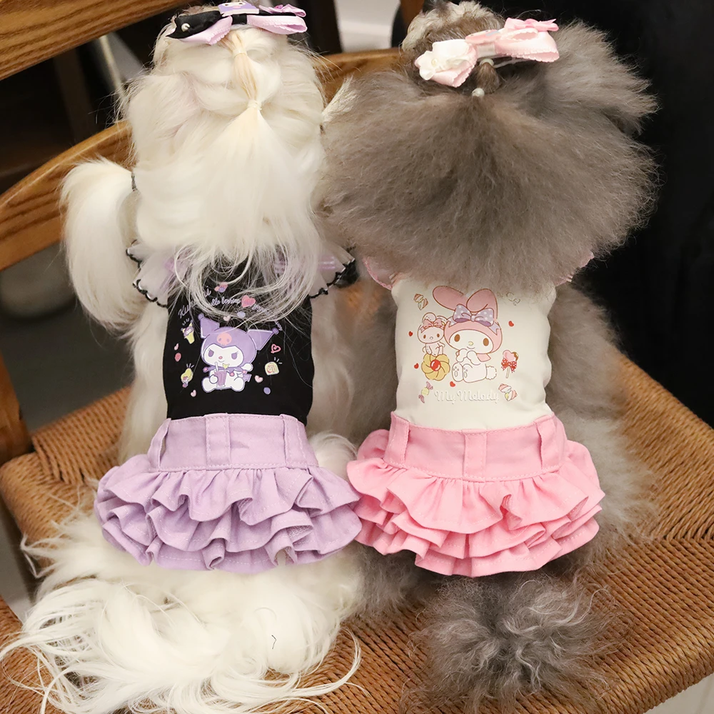 

Summer Dog Dress Thin Cotton Cartoon Print Party Outfit for Chihuahua Puppy, Cute Small Pet Clothes Breathable Skirts with Bow