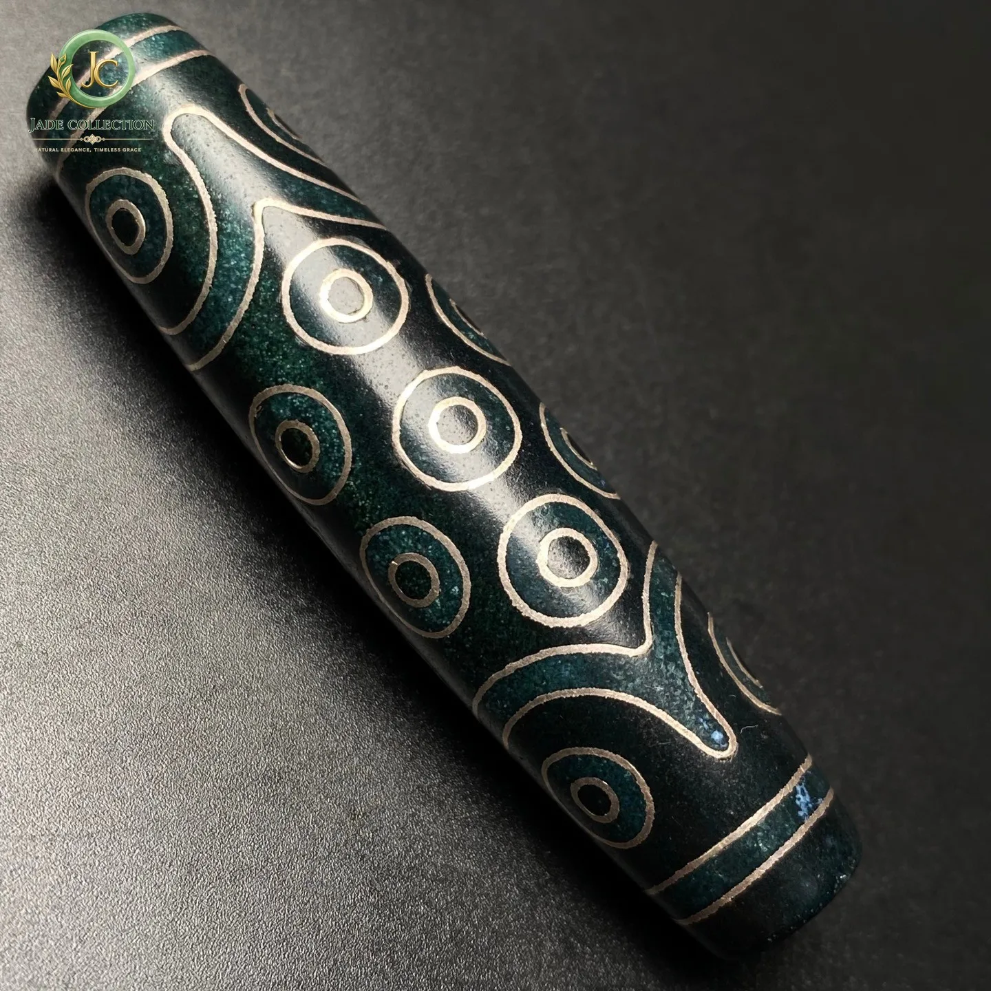 Tibetan Buddhism Agate Inlaid Silver Wire 21 Eyes Totem Dzi Bead Pendant G3658