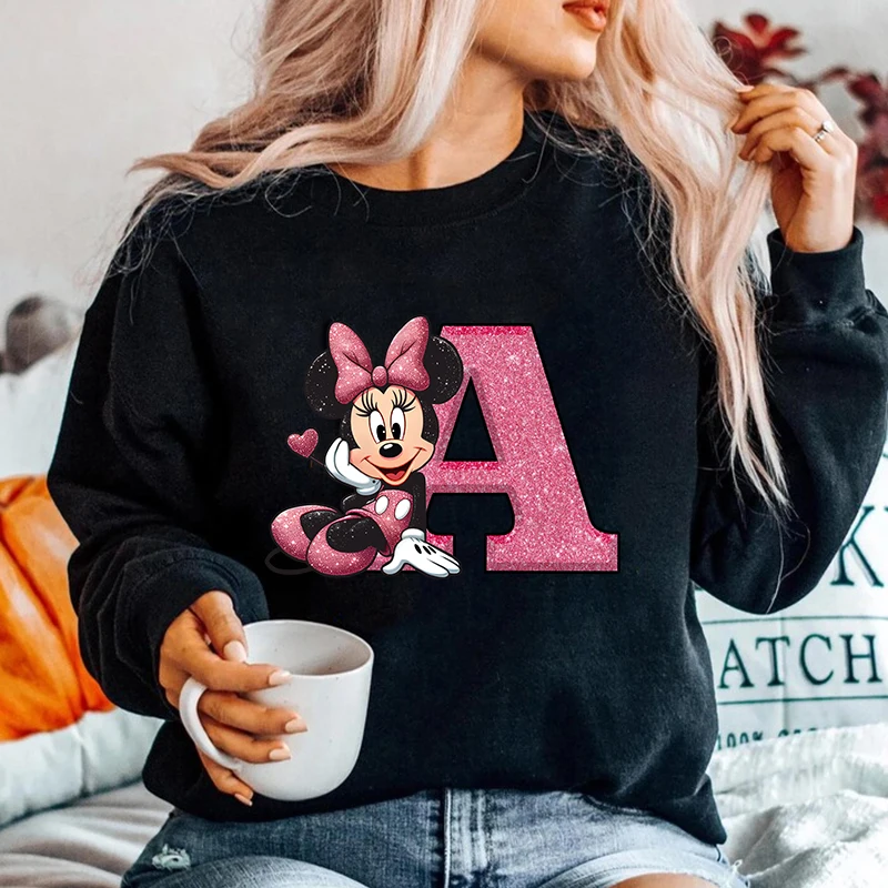 

Pullovers Disney Minnie Alphabet A-Z Fashion Sweatshirts Hoodies Clothes Long Sleeves Clothing Autumn Ladies Top Black Clothing