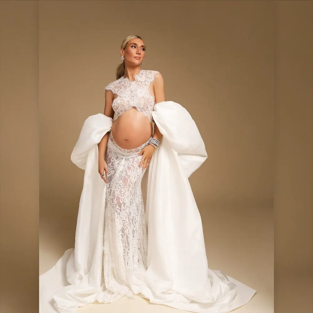 

Elegant White Satin Cape Coat for Pregnant Women – Puff Sleeve Long Mantle, Perfect for Wedding & Photo Shoot Bridal Outerwear