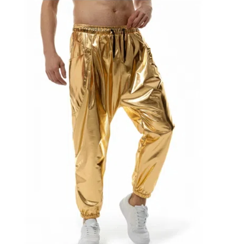 新しいジャズダンスパンツメンズメタル明るい色ジョギングスポーツルーズパンツ男性のステージジャズダンスパフォーマンス衣装