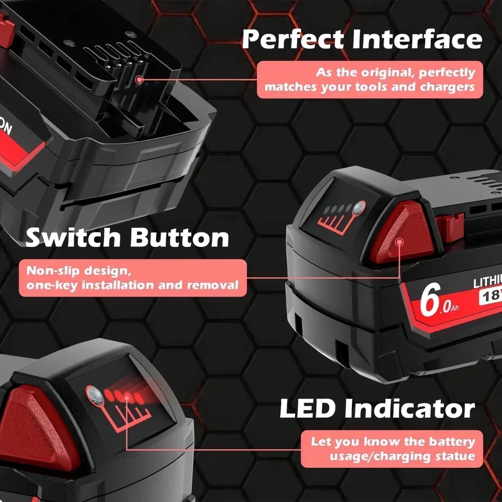 6.0/12.0Ah High-capacity For Milwaukee M18 XC Lithium Battery 48-11-1860 48-11-1850 48-11-1840 48-11-1820 Rechargeable Battery