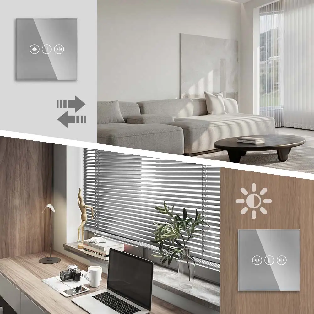 ENTUOIA Curtain Touch Switch EU Crystal Glass Panel LED Blue Backlight Motorized Roller Blinds Shutter Switch Need Neutral Wire