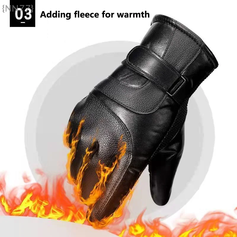 Gants d'hiver en cuir pour écran tactile pour hommes, chauds, coupe-vent et antidérapants pour motocyclistes, 1 paire