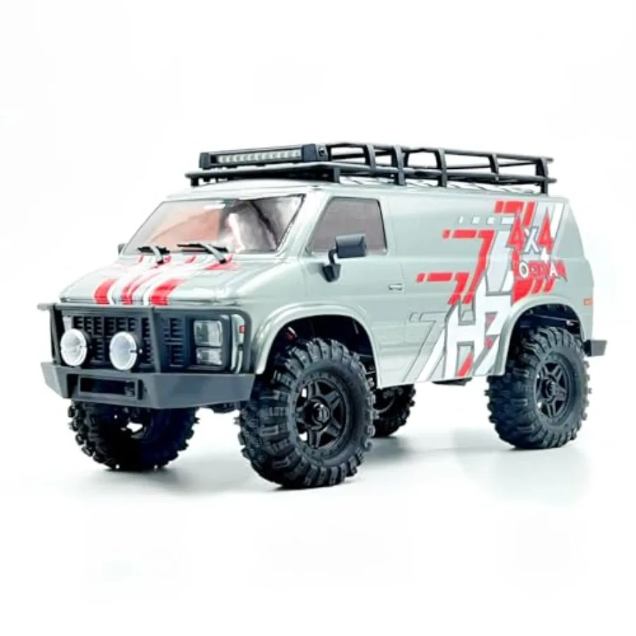 

RC crawler for rock crawling, aluminum alloy chassis, black with red accents, two-speed transmission and all-metal gears
