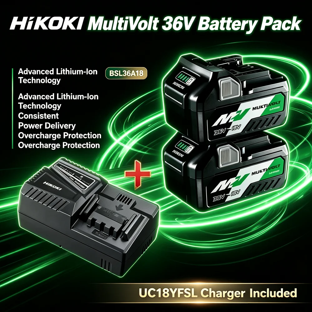 HiKOKI BSL36A18 6.0Ah MultiVolt Battery + UC18YFSL Charger, Stable Output, Anti-Drop Shell, For Hitachi 18V 36V Power Tools