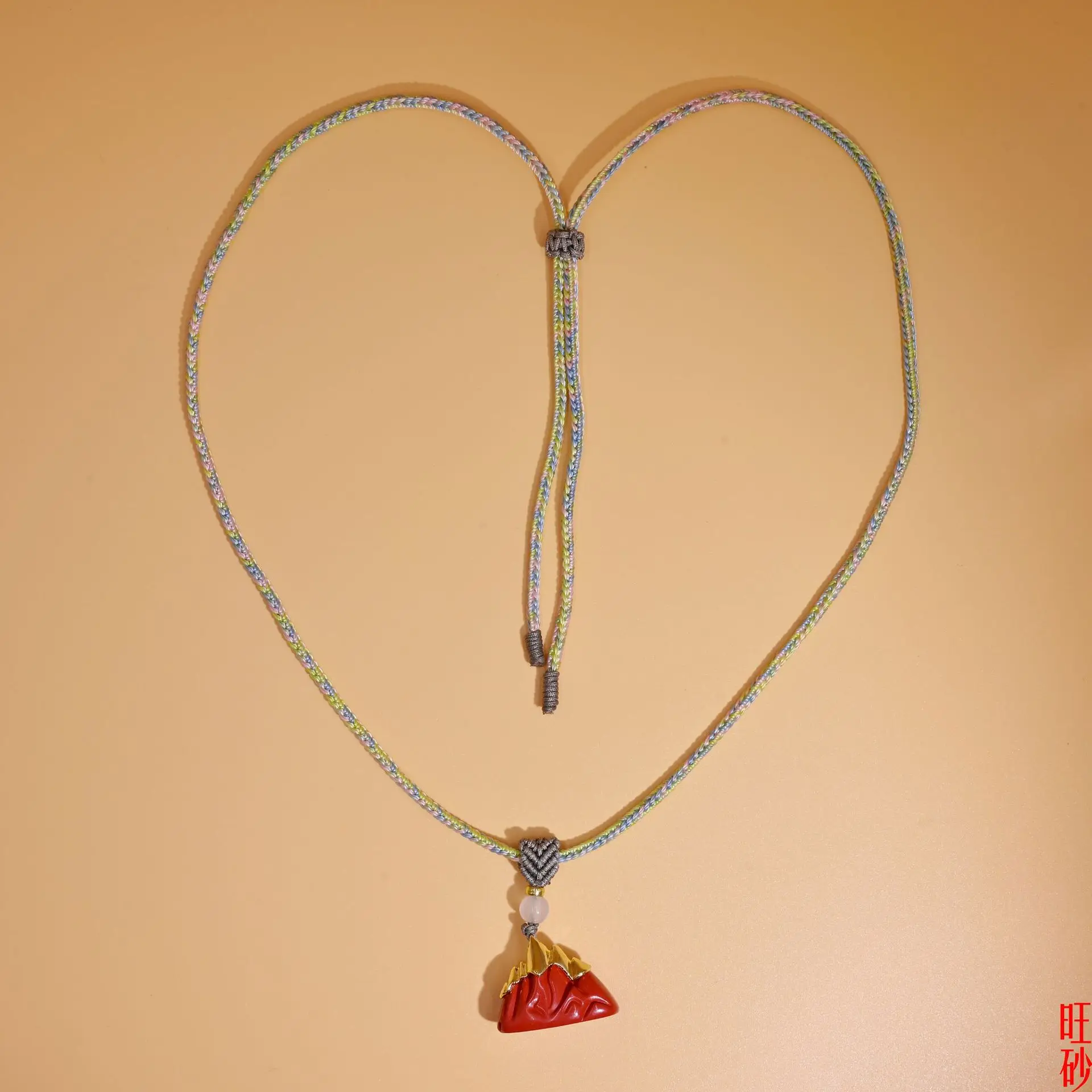 Chinese Style Cinnabar Sunlit Golden Mountain Pendant Necklace Lucky Blessing Good Luck Unisex Zodiac Year Amulet Sweater Chain