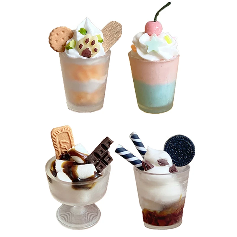 1PC Miniature Dollhouse Dessert Chocolate Biscuit Cotton Candy Cup Pretend Play Kitchen For Kids Toy Accessories