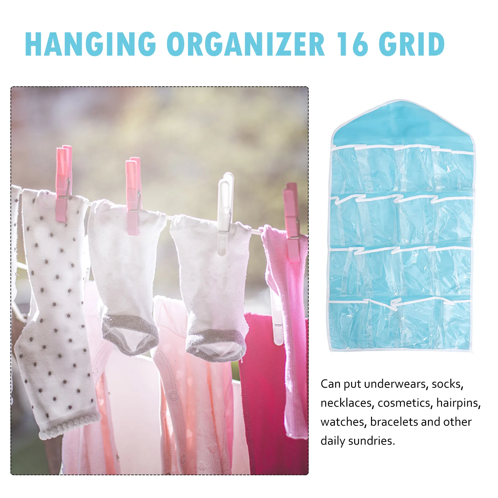 

Storage Bag 16 Grids Underwear Sock Organizer Socks Bra Rack Hanger Organizer Hanging Door Hanger Closet Rack Dustproof