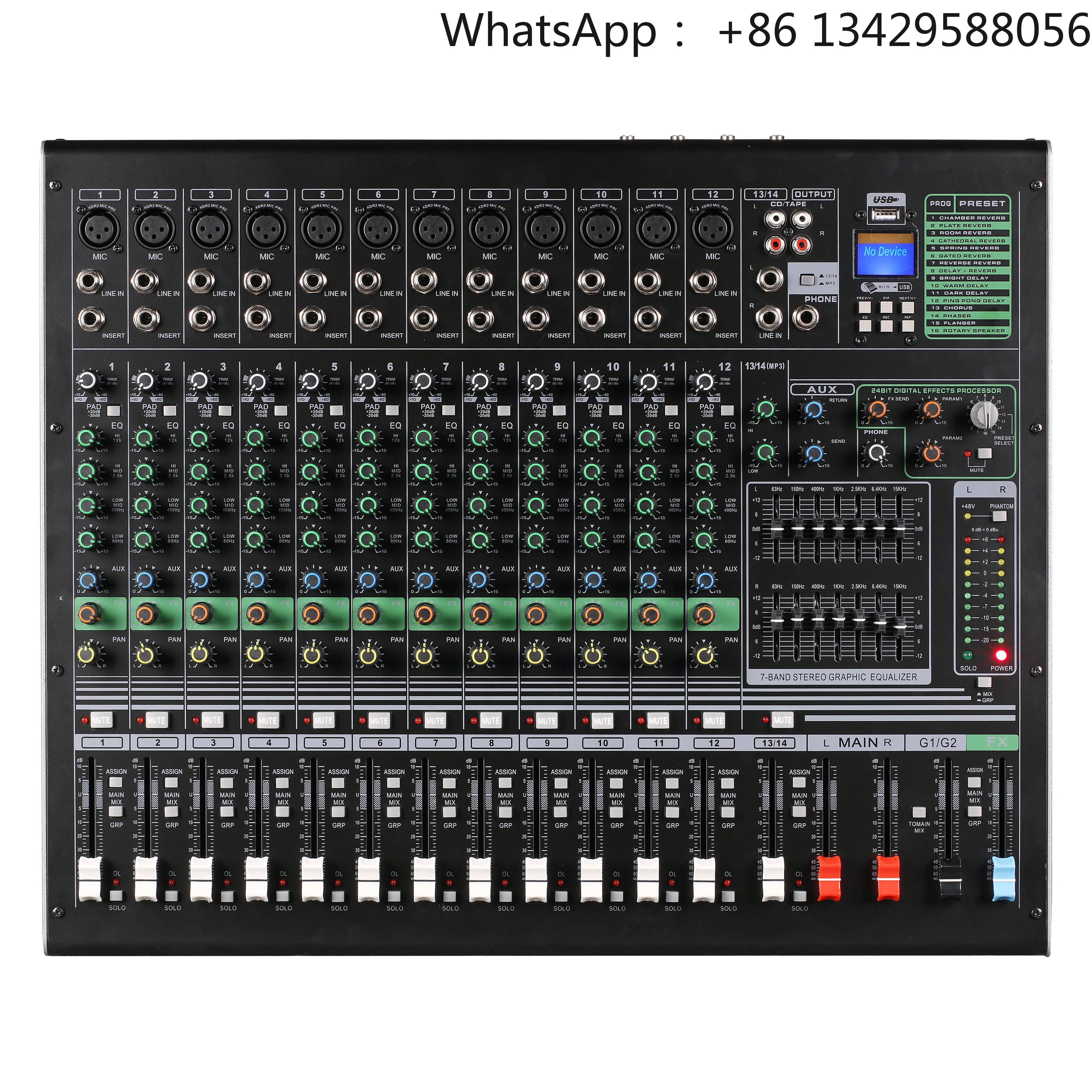 CrossTop BE-14 14-Channel Powered Digital Mixer 20Hz-20kHz Frequency Response Noise Cancelling Wired Communication for 8 Devices