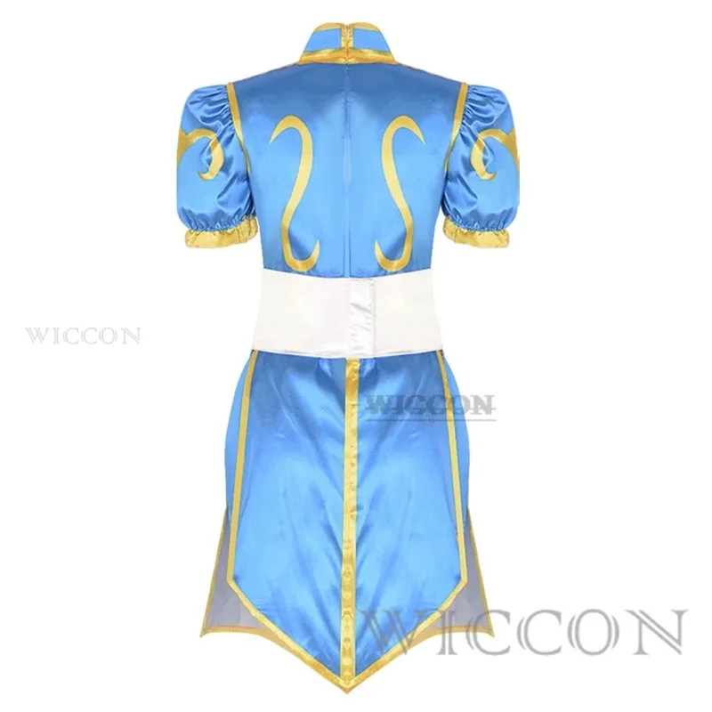 NewFighter Street Cosplay Chun Li حزام ملابس الدعاوى ألعاب أنيمي حفلة الهالوين مثير تشون لي الأزرق شيونغسام لعب الأدوار مثير co