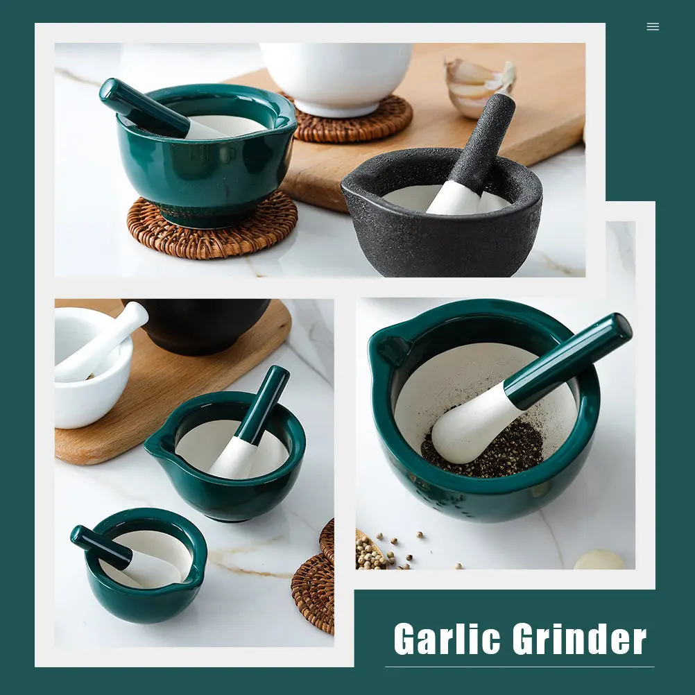 1Set Ceramic Grinding Bowl Compact Baby Food Manual Crusher Medicine Supplement Food Grinding Bowl Garlic Ceramic and Pestle