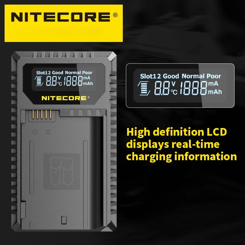 NITECORE UNK2 Caricabatteria per fotocamera intelligente USB a doppio slot per Nikon EN-EL15 EN-EL15a EN-EL15b D500 D600 D810 D7500 Z6 D800E D7000