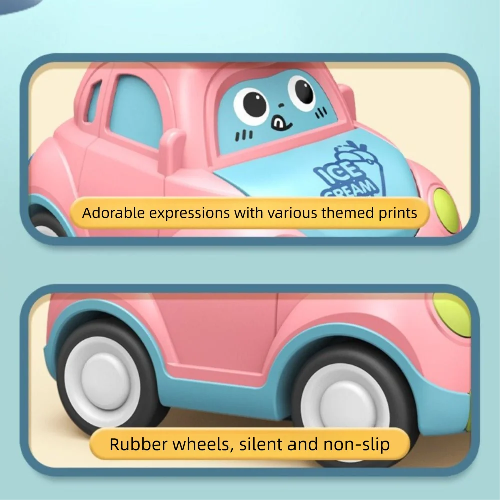 Plastic Baby Cartoon Speelgoedauto Mini-formaat Druk op Go-functie Traagheid Trek auto's Traagheid Power Trekmechanisme