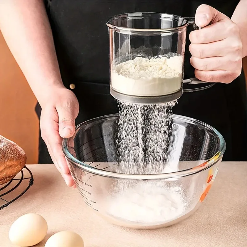 Semi Automatic Flour Sifter Handheld Flour Sieve Filter Screen Baking Tool Powder Scattering and Leakage Screen