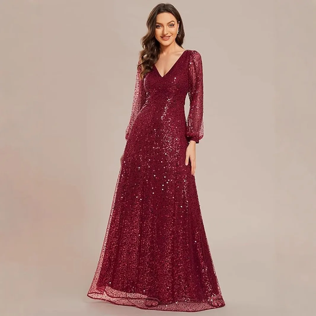 2025 المرأة خريف جديد تول الترتر تنورة كاملة مأدبة الحدث ثوب مسائي فستان طويل