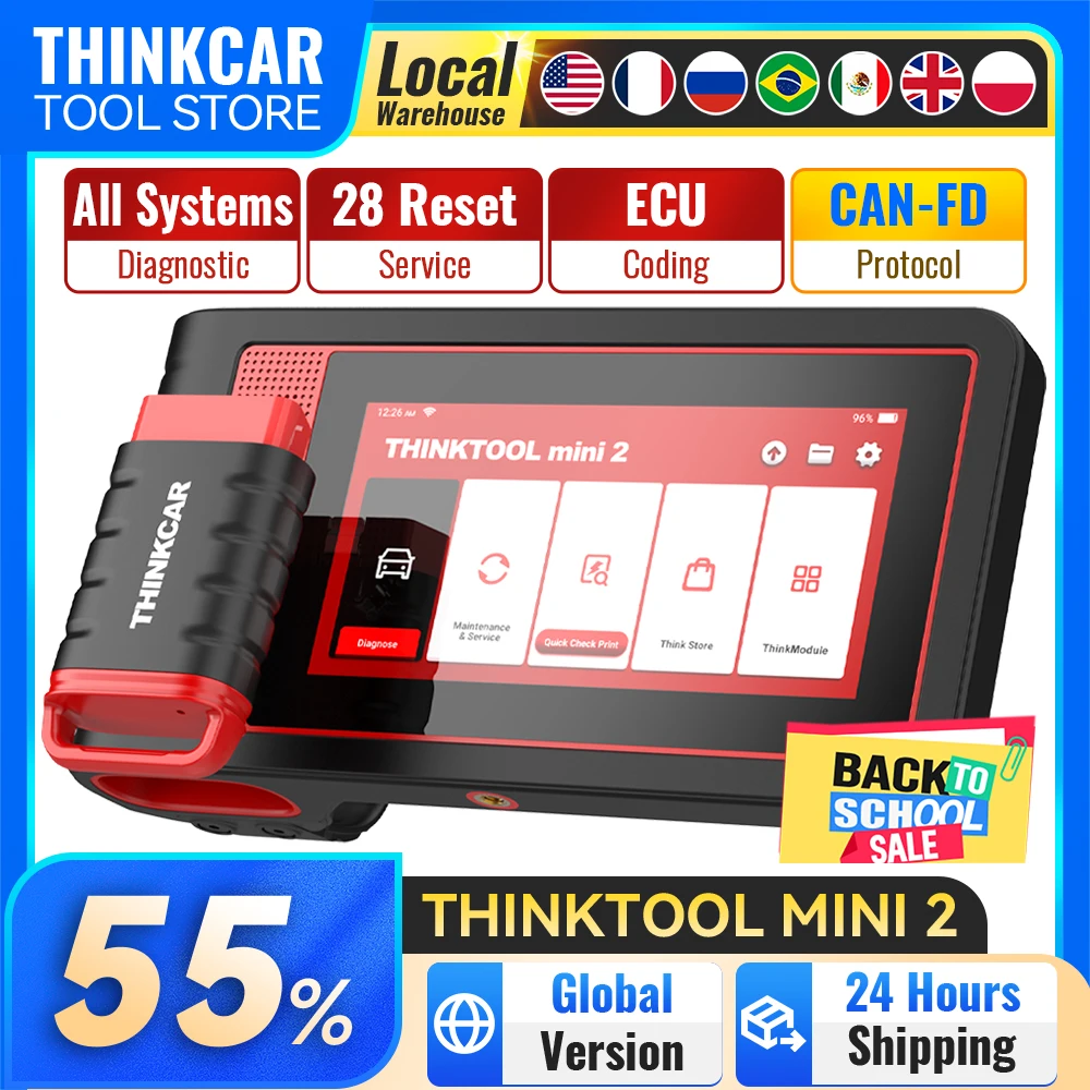Thinktool Mini 2 OBD2 Scanner 28 Services Lifetime Free Scan Tools Active Test ECU Coding Auto Diagnostic Scanner Support CANFD