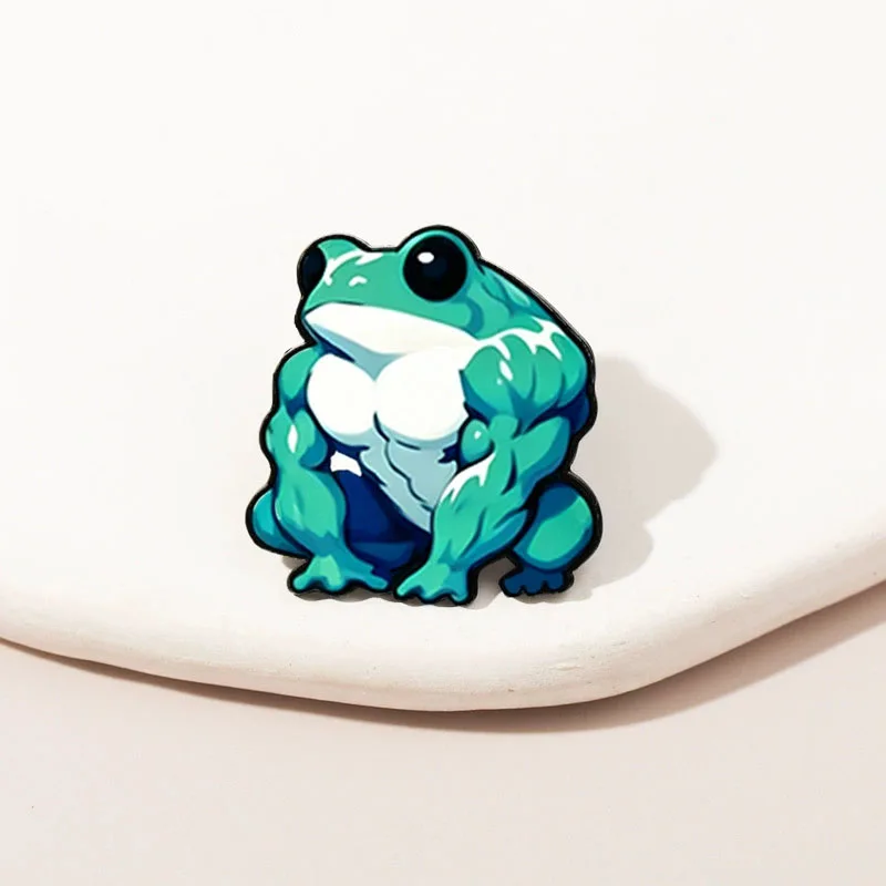 Muscle Frog Enamel Pin Lapel Pin Funny Animal Brooches For Women Clothes Jewelry Metal Pins Backpack Hat Badge Accessories