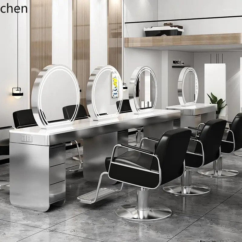 ZML perm and  special stainless steel with cabinet mirror for hair salon, barber shop with lamp double-sided mirror