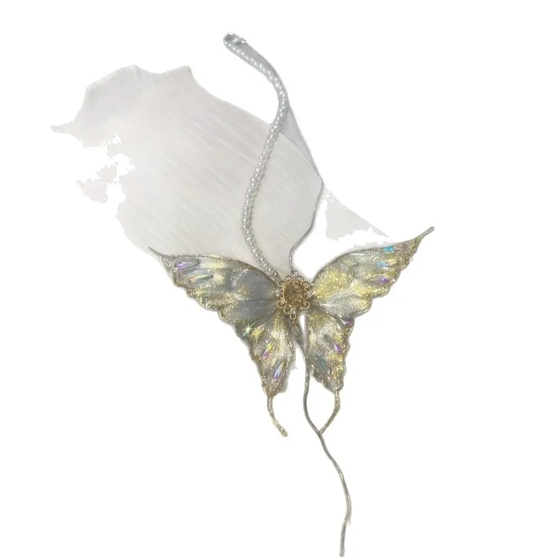 Faux Pearl Necklace Unique Butterfly Pendant Necklace Shimmer Gauze Necklace Shimmer For Holiday Gatherings Commuting Daily