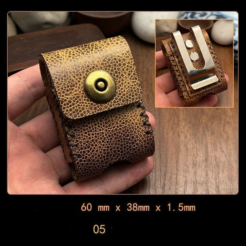 Echtes Rindsleder-Etui für Zorro/Zippo Feuerzeuge, Vintage-Design, Ledertasche mit verstärktem Stahlclip, Retro-Feuerzeughalter – Detail 11