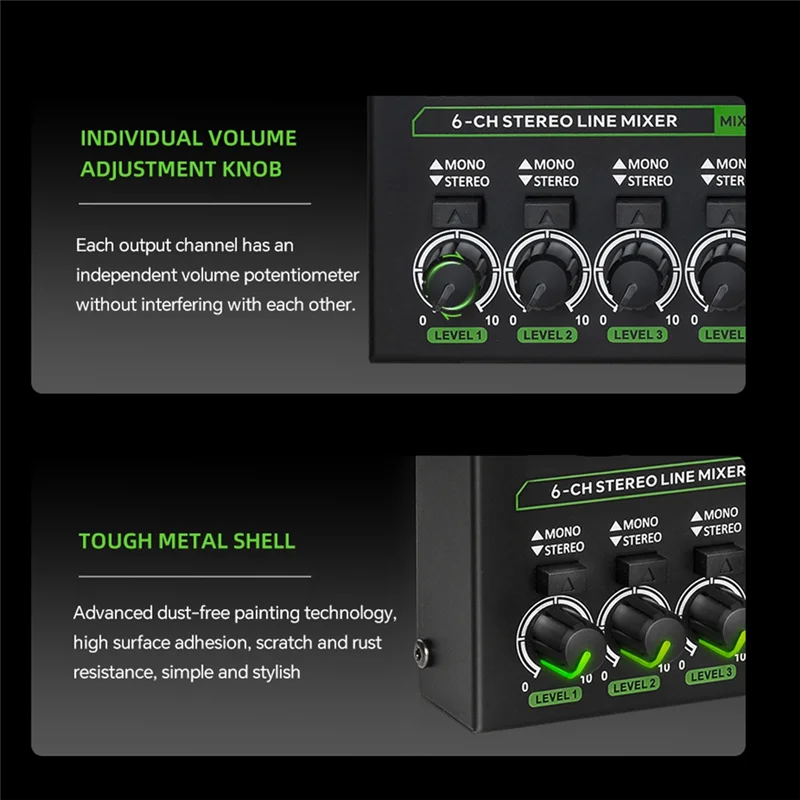 

Mini Audio Mixer 6 Channel Stereo Line Mixer DC5V Independent Microphone Control Mixer For Professionals Beginners