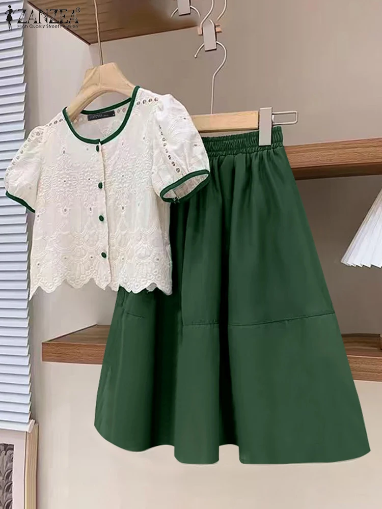 

ZANZEA Elegant OL Women Dress Sets 2025 Summer Two-piece Outfits Casual Loose Short Sleeve Tops Long Maxi Skirts Bohemian 2PCS
