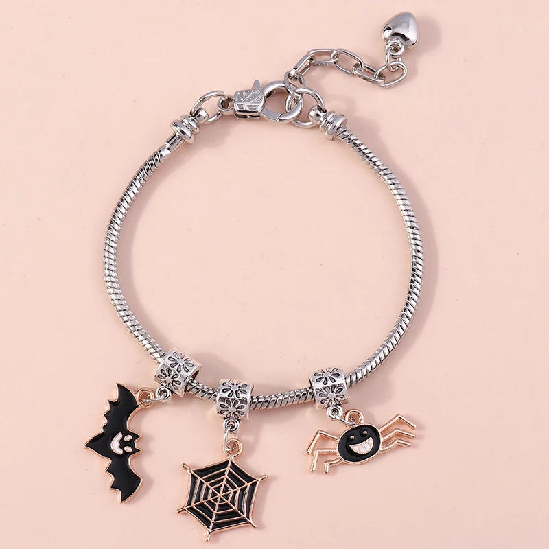 Fashion Halloween Bat Spider Web Charms Bracelet for Women Men Friendship Festivel Jewelry Gifts