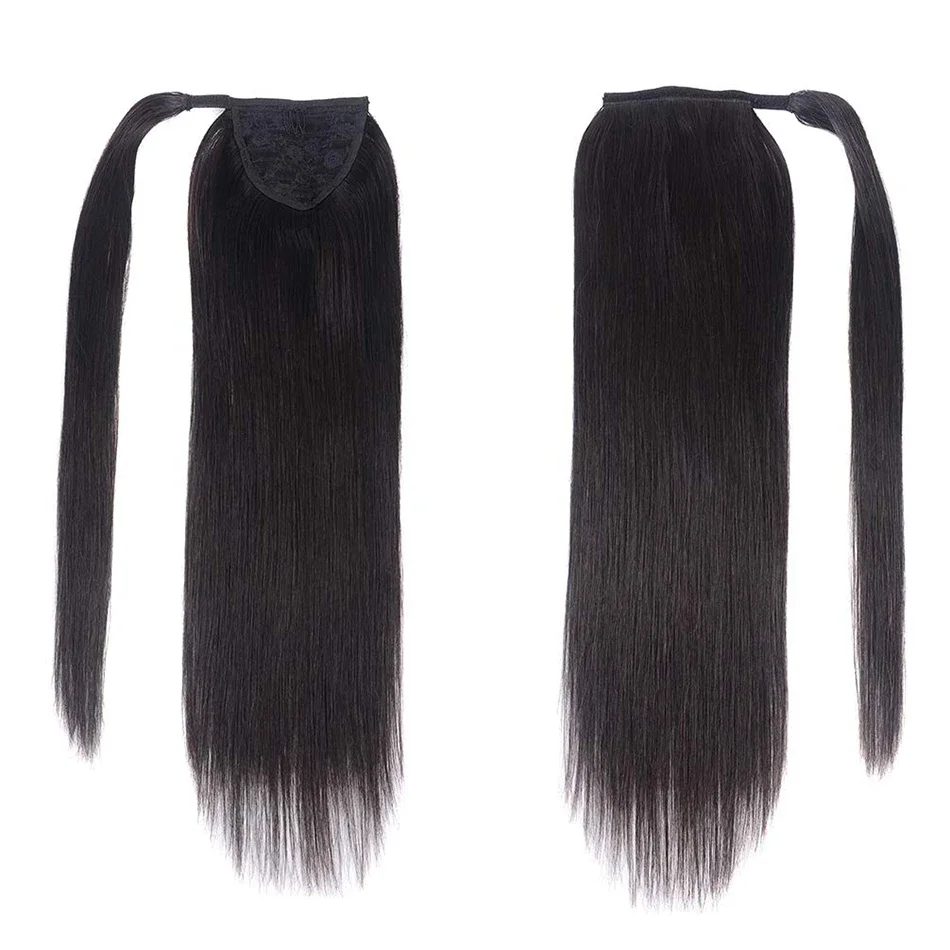 Straight Long Ponytail  24 Inch Natural Black Wrap Around Human Hair  Ponytail  Ponytail Hair Extensions  for Women Girls