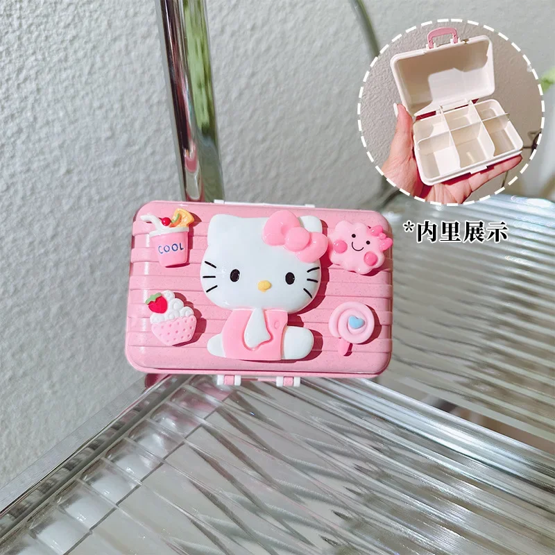 6 Grids Hello Kitty Pill Organizer Sanrio Melody Pochacco Travel Pill Suitcase Portable Medicine Vitamin Holder Small Tablet Box