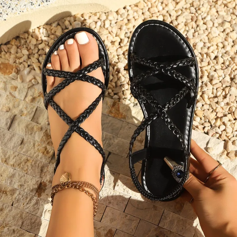 

Hot selling Women's Sandals Elegant Flat Sandals For Summer Shoes Woman 2025 New Female Footwear Summer Beach Shoes Women
