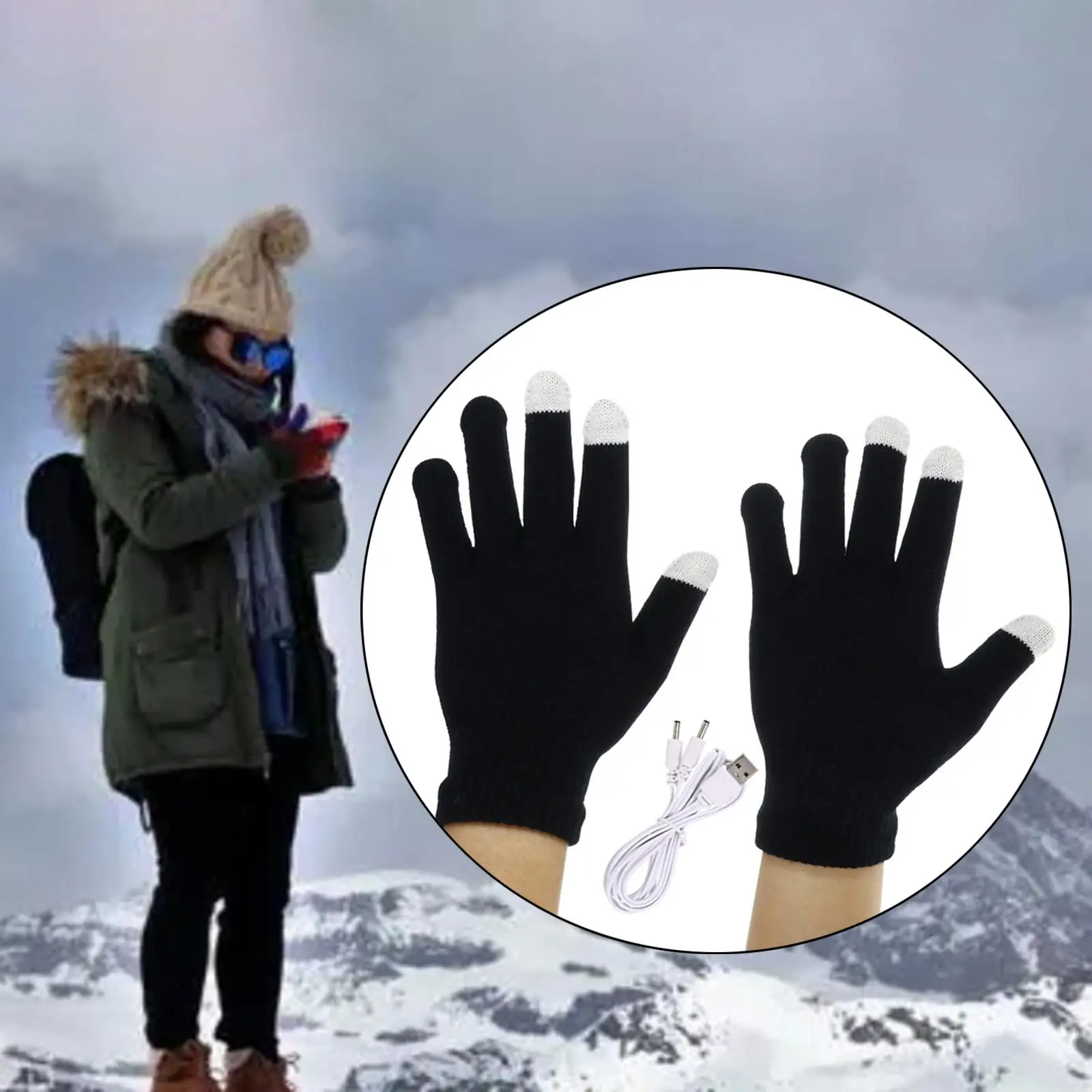 USB Rechargeable Heated Gloves for Men Women Cotton Knitting Wool Liner Touch Screen Gaming Typing Warm Hands