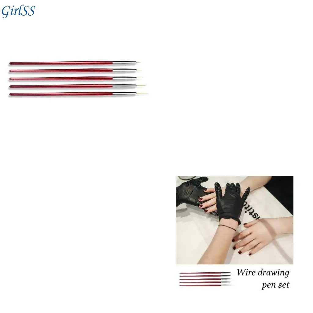 5 Pcs Nails Art Liner Brushes Painting Nails Art Brushes 5mm/8mm/11mm/13mm/15mm T4MB